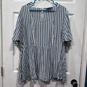 Lane Bryant Striped Babydoll Top w/ Pom Trim